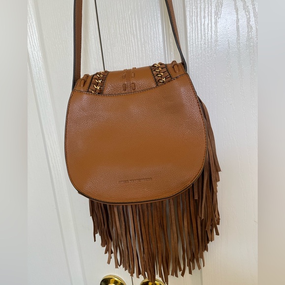 Aimee Kestenberg Cognac Fringe Crossbody Bag with Gold Accents - Picture 3 of 10
